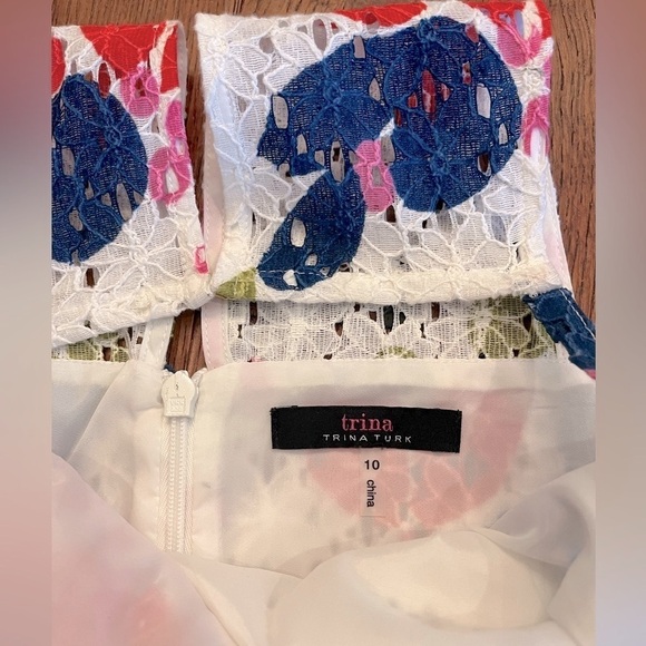 Trina Turk Dress Women Size 10 Petaluma Colorful Floral Lace Fit Flare Retro Mod - Picture 6 of 11